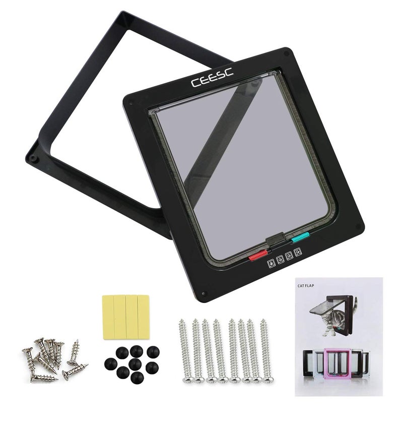 CEESC Extra Large Cat Door (Outer Size 11" x 9.8"), 4 Way Locking Large Cat Door for Interior Exterior Doors, Weatherproof Pet Door for Cats & Doggie with Circumference < 24.8" (Black) - Image 4